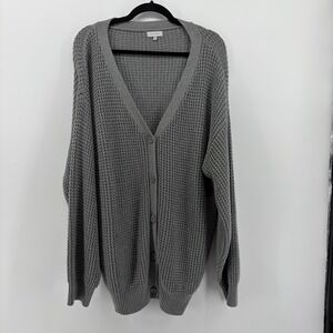 QUALFORT Gray Waffle Knit Button Front Cardigan Sweater Women's 2XL Cotton Blend